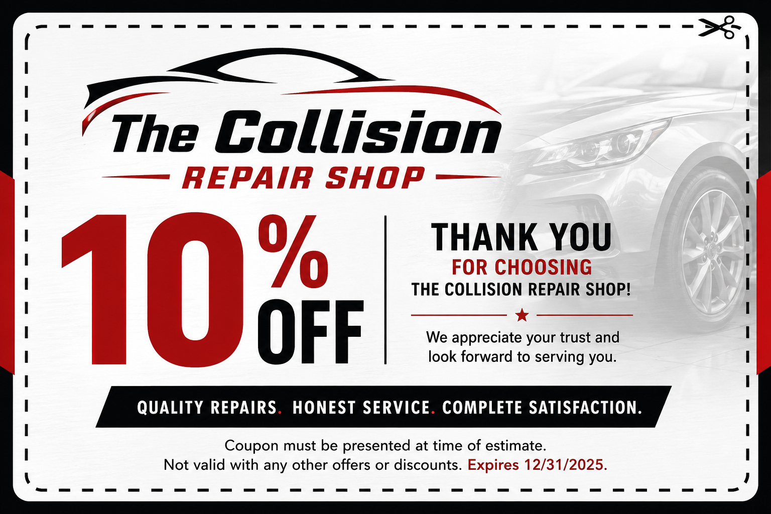 10 percent off collision repair coupon serving Warren Michigan