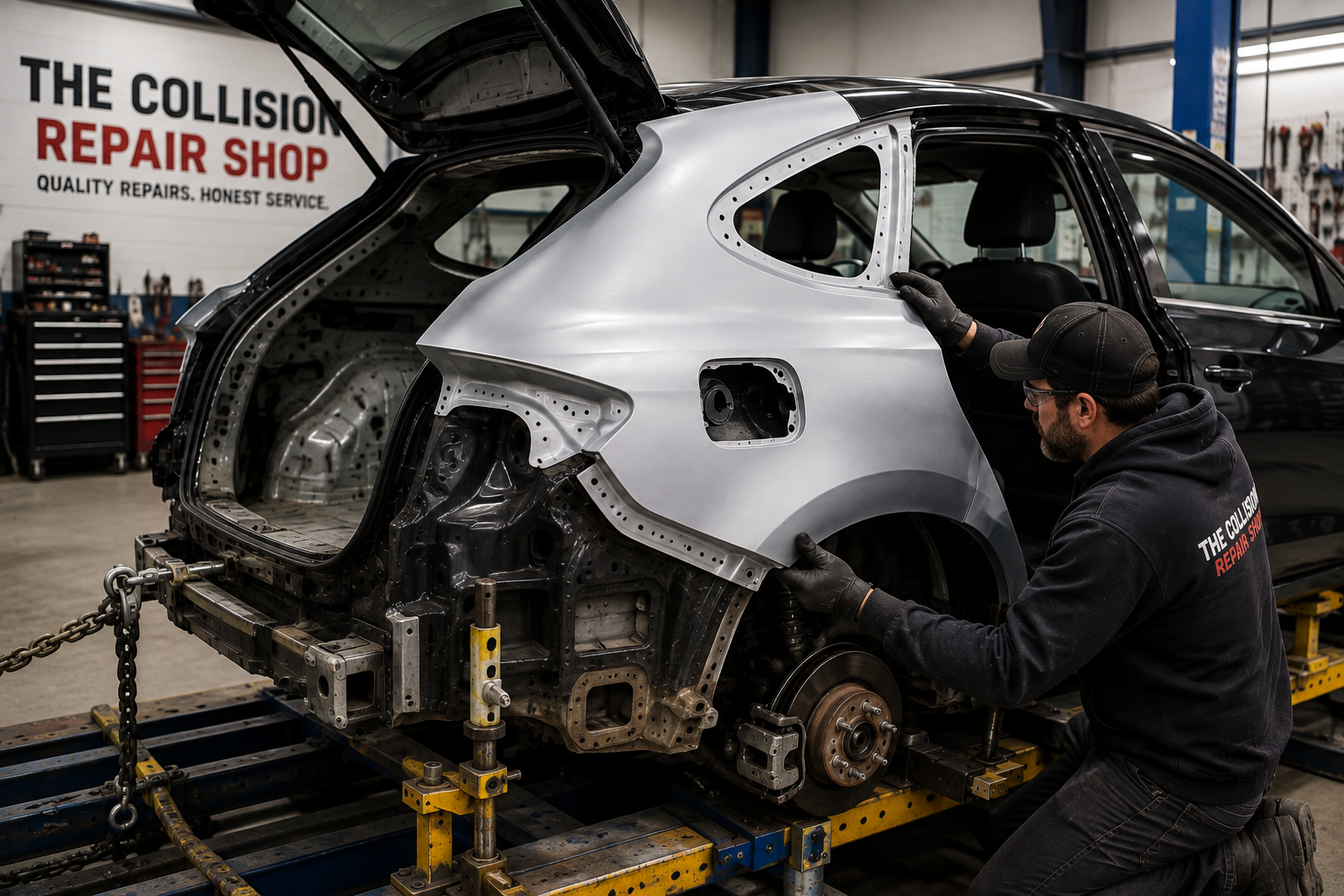 Detroit quarter panel repair showing professional rear body collision repair and refinishing