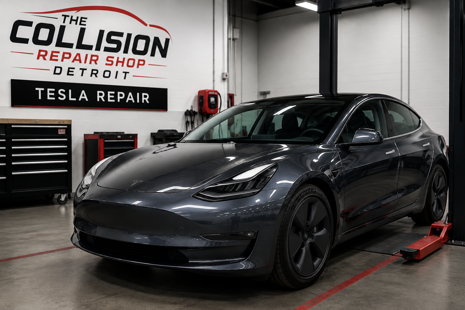 Tesla collision repair in Detroit Michigan at The Collision Repair Shop