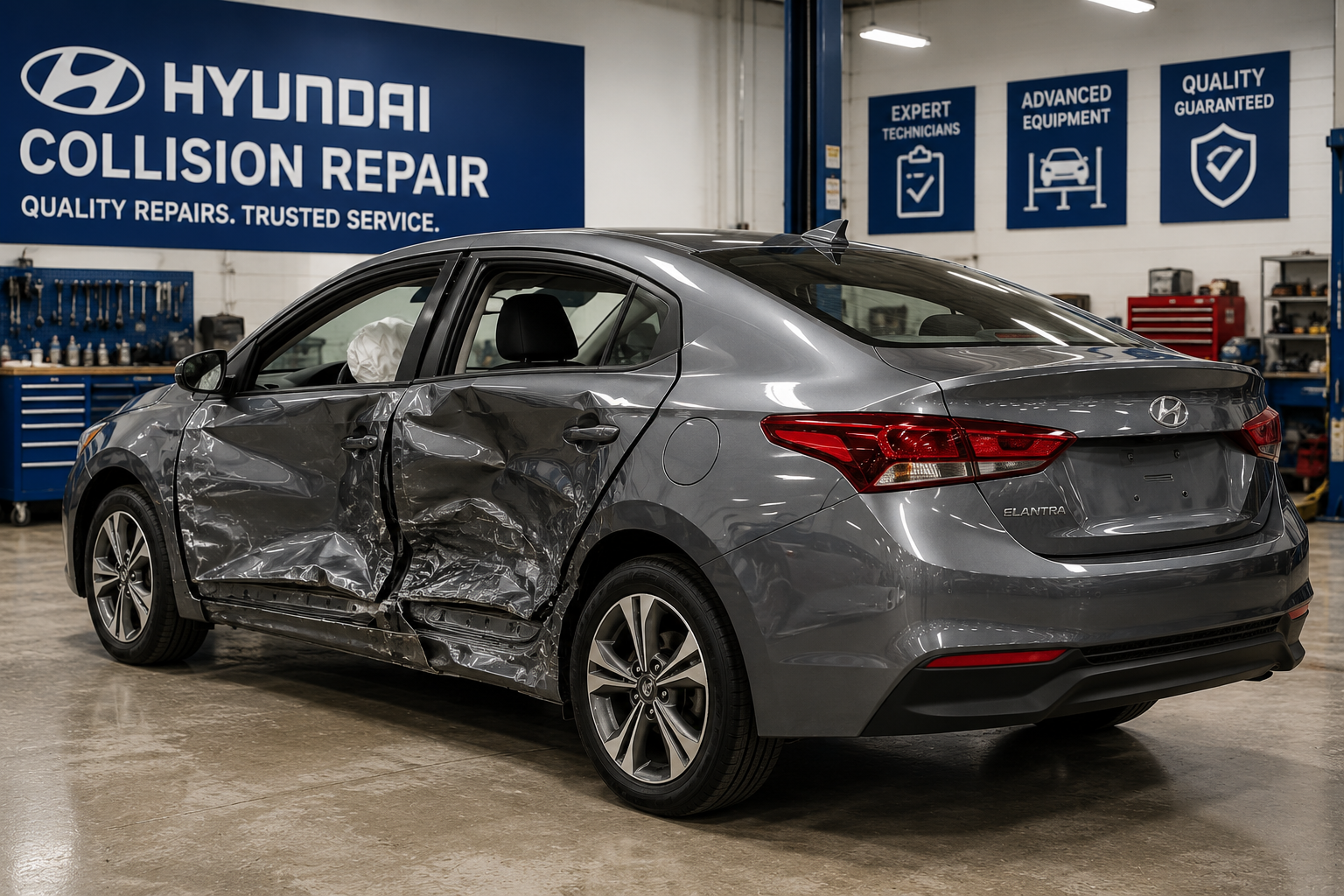 Hyundai Elantra with severe side impact collision damage