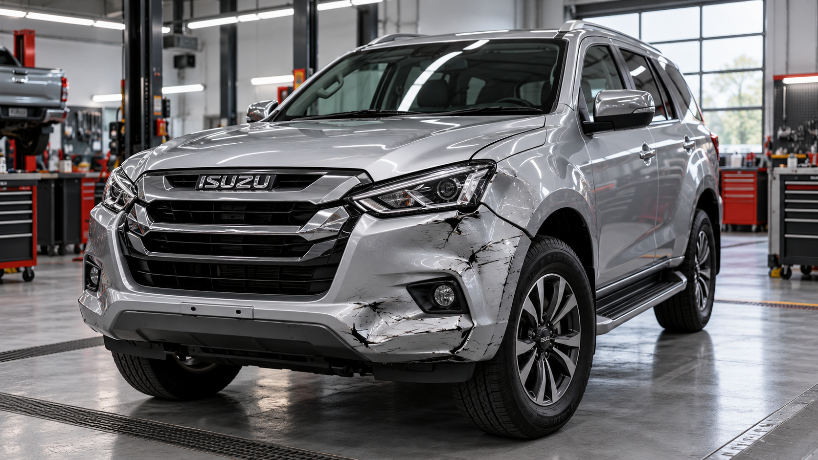 Isuzu vehicle in an auto body repair setting