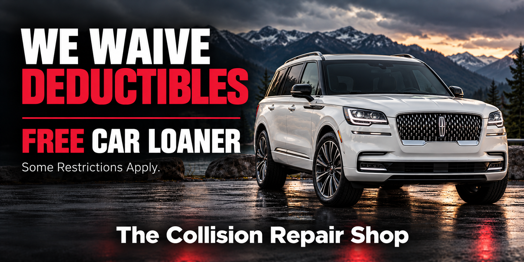 Lincoln deductible assistance and free car loaner banner featuring a white Aviator; some restrictions apply