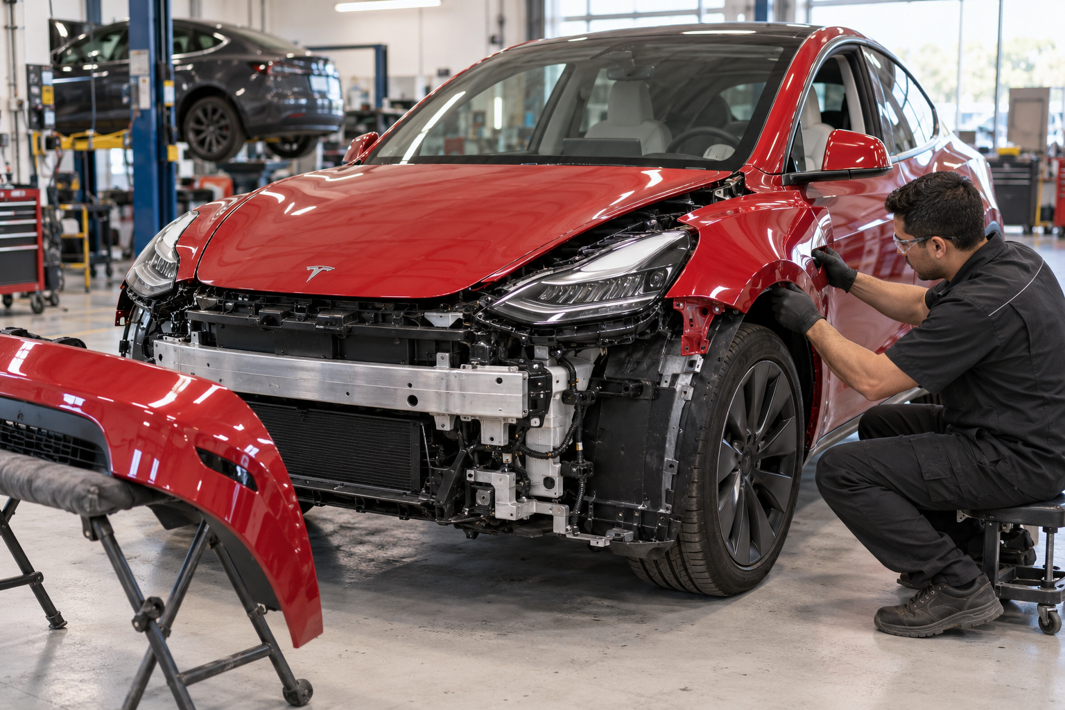 Tesla body panels and high-end paint finish