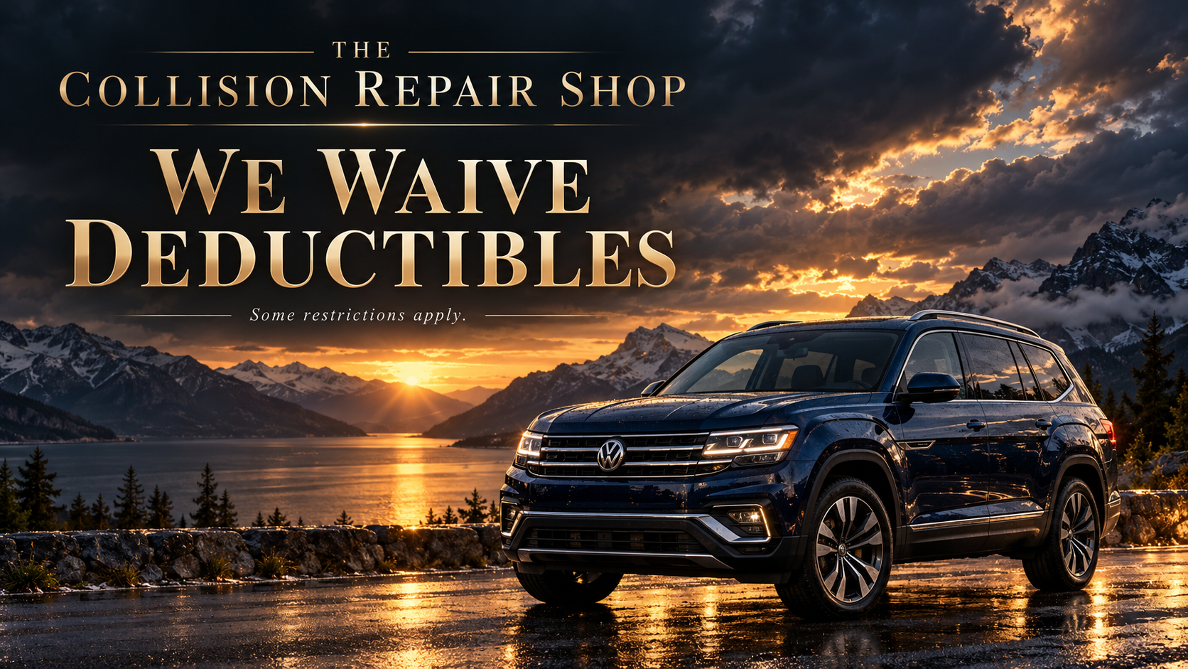 Volkswagen Atlas beside a stormy mountain lake